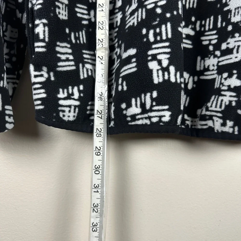 Obermeyer Men's Large Fleece Pullover Black White Abstract Snap Neck